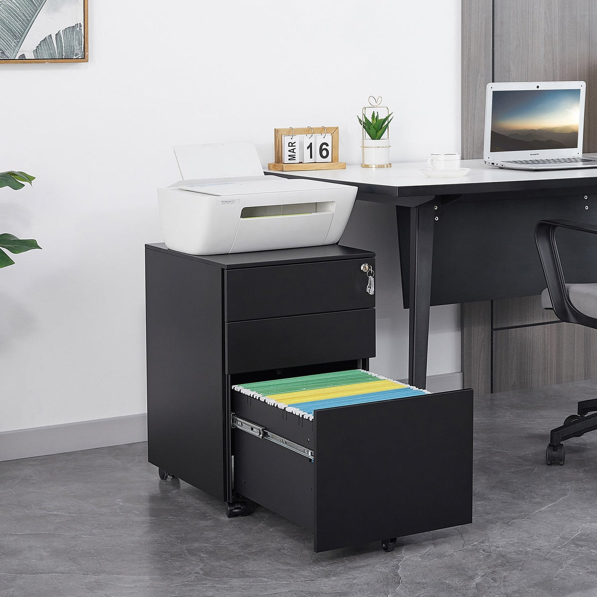 Mondawe Black 3-Drawer 15.35-in File Cabinet