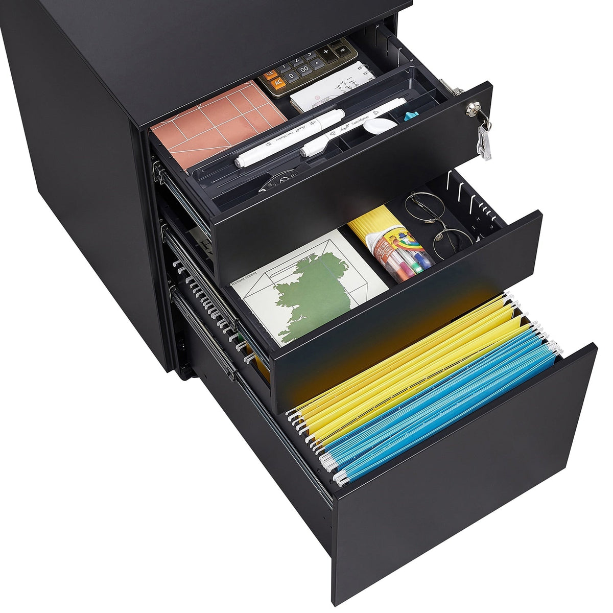 Mondawe Black 3-Drawer 15.35-in File Cabinet