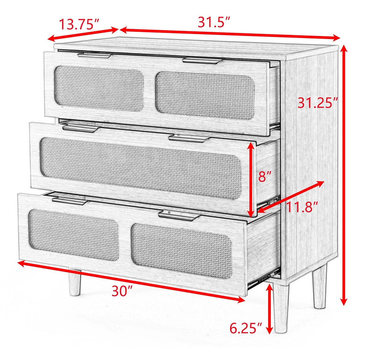 SINOFURN Wood 3-Drawer Accent Chest