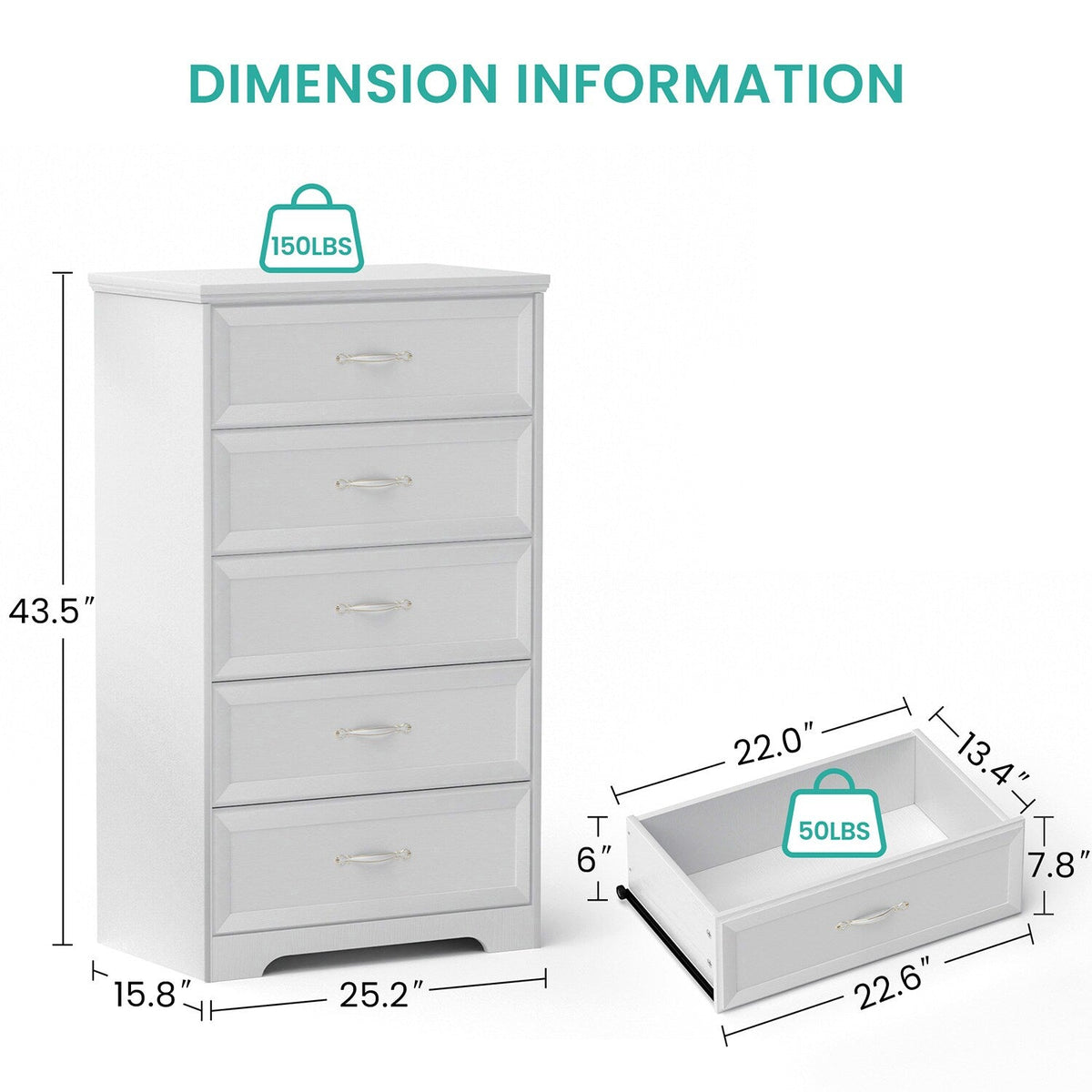 SINOFURN Traditional White Wood Accent Chest with Rattan Door Panels and Adjustable Shelves