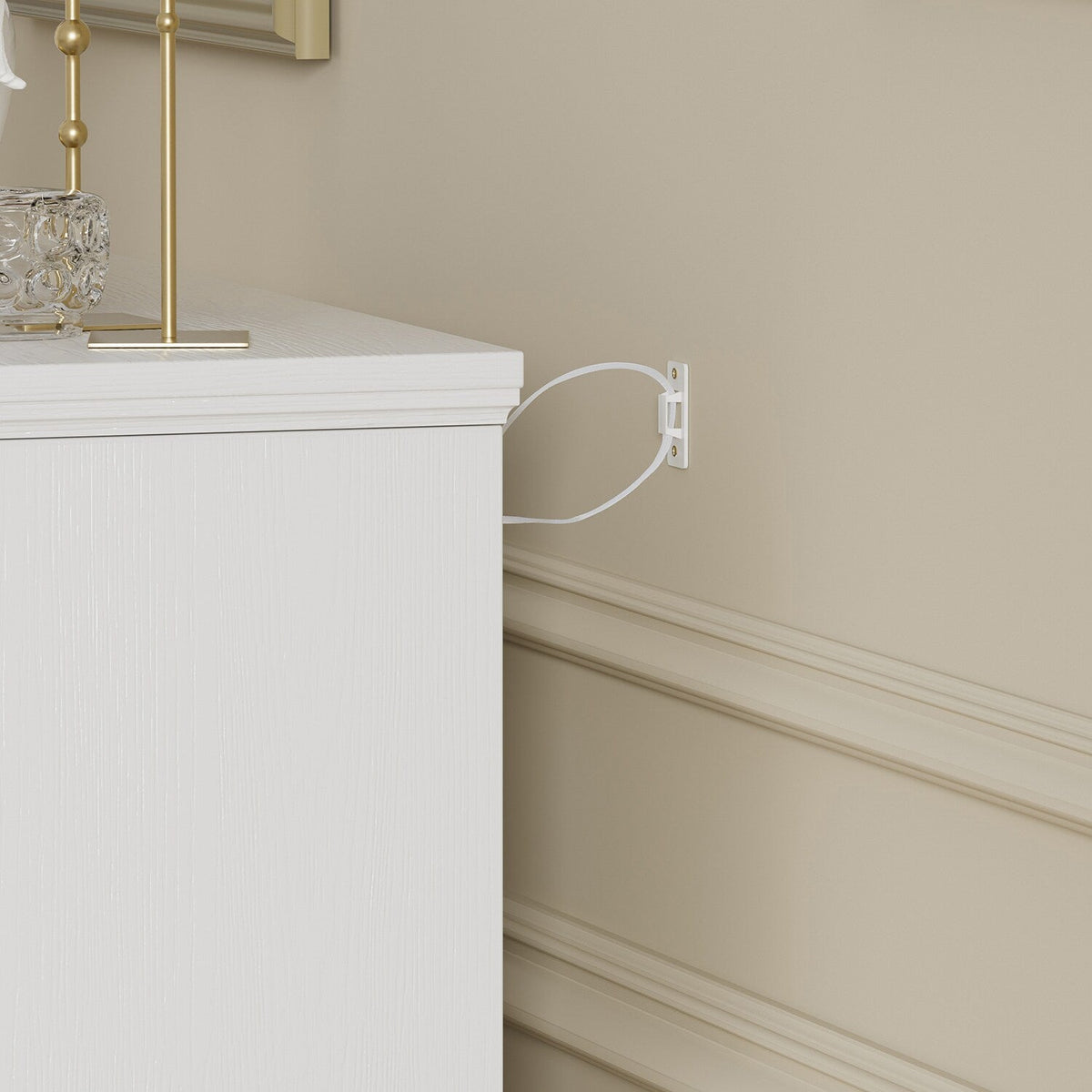 SINOFURN Traditional White Wood Accent Chest with Rattan Door Panels and Adjustable Shelves