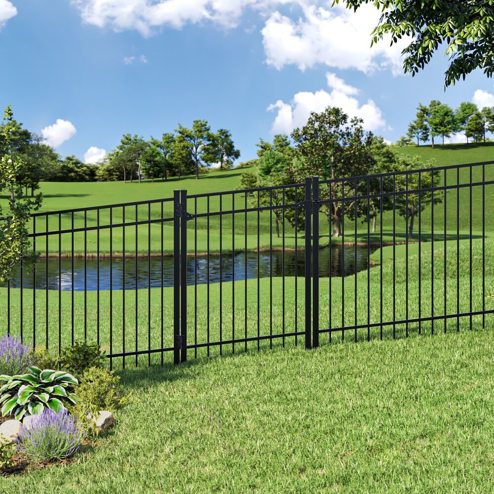 Freedom New Haven 5-ft H x 3-ft to 5-ft W Black Aluminum Spaced Picket Flat-top Decorative Fence Gate Kit