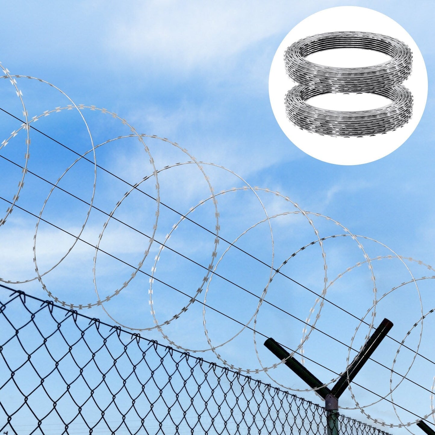 VEVOR 2-Roll Razor Wires x 1-1/2-in W Gray/Silver Galvanized Steel Round Yard Fence Rail
