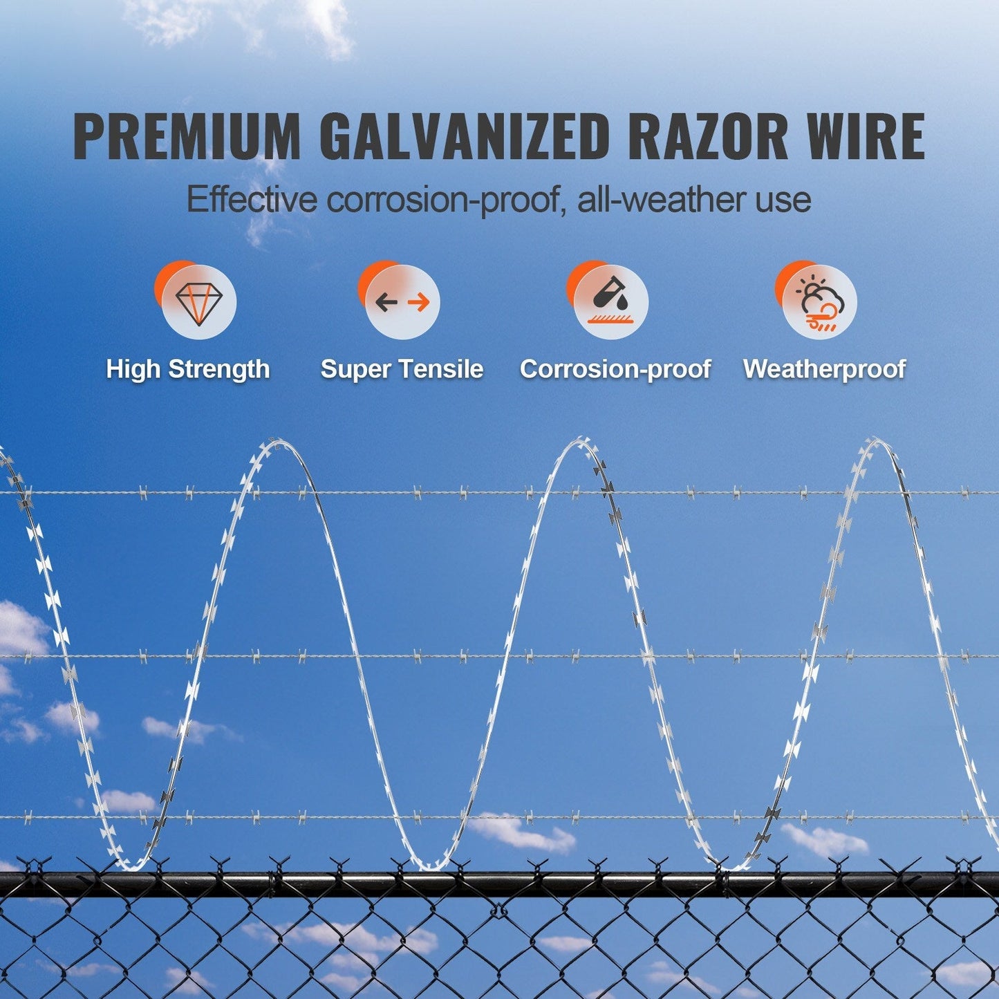 VEVOR 2-Roll Razor Wires x 1-1/2-in W Gray/Silver Galvanized Steel Round Yard Fence Rail