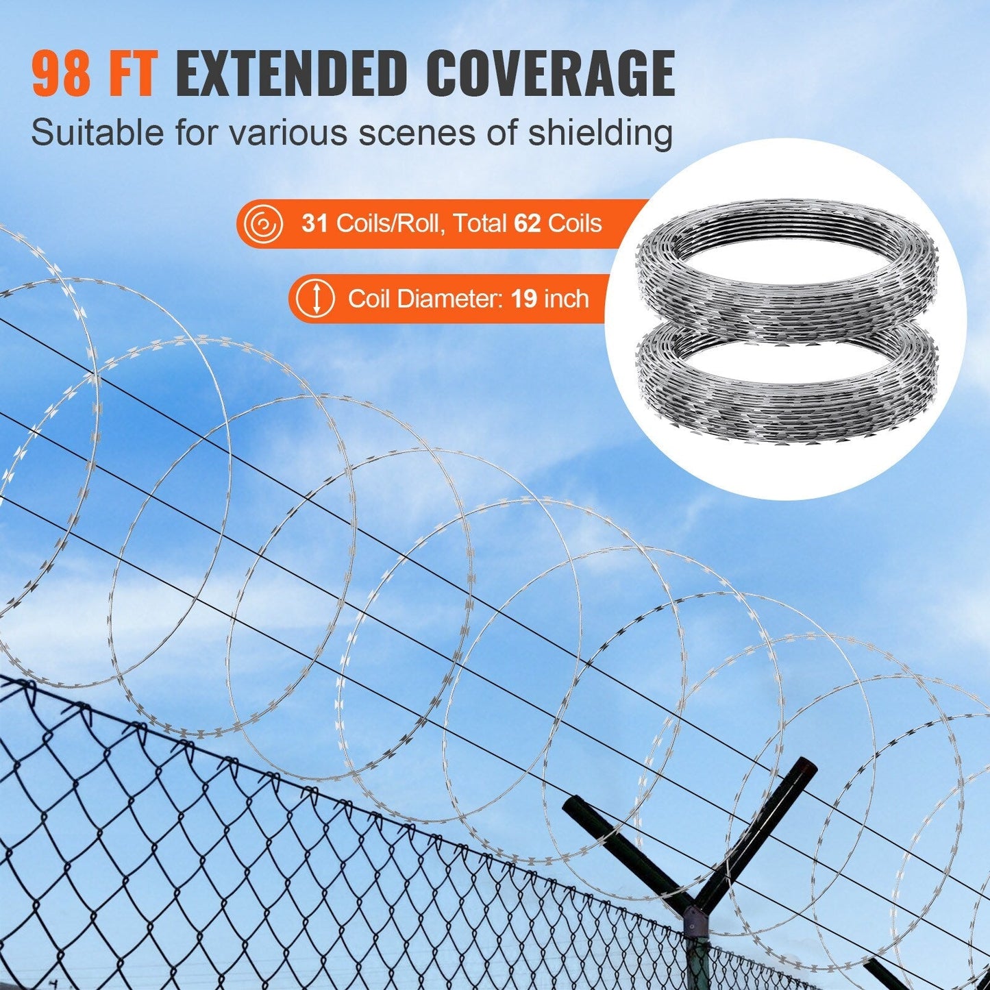 VEVOR 2-Roll Razor Wires x 1-1/2-in W Gray/Silver Galvanized Steel Round Yard Fence Rail
