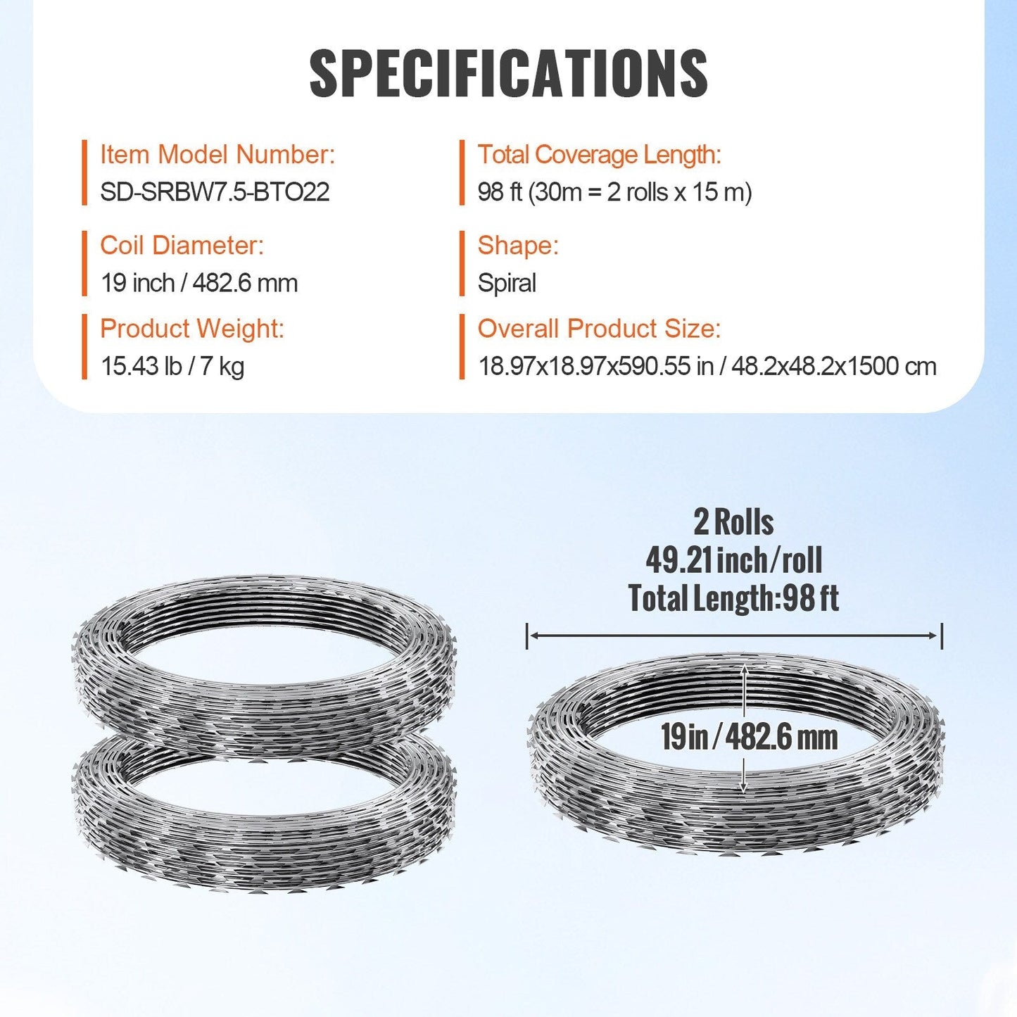 VEVOR 2-Roll Razor Wires x 1-1/2-in W Gray/Silver Galvanized Steel Round Yard Fence Rail