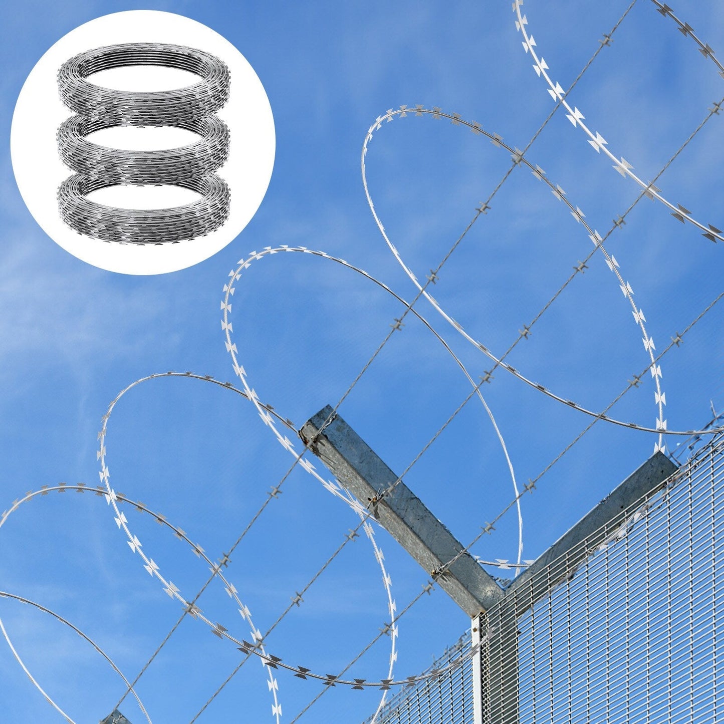 VEVOR 3-Roll Razor Wires x 1-1/2-in W Gray/Silver Galvanized Steel Round Yard Fence Rail