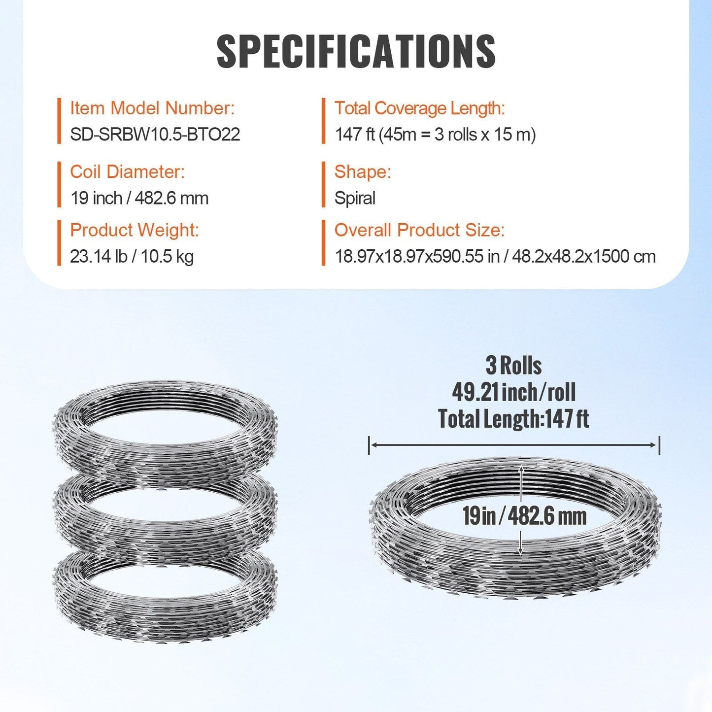 VEVOR 3-Roll Razor Wires x 1-1/2-in W Gray/Silver Galvanized Steel Round Yard Fence Rail
