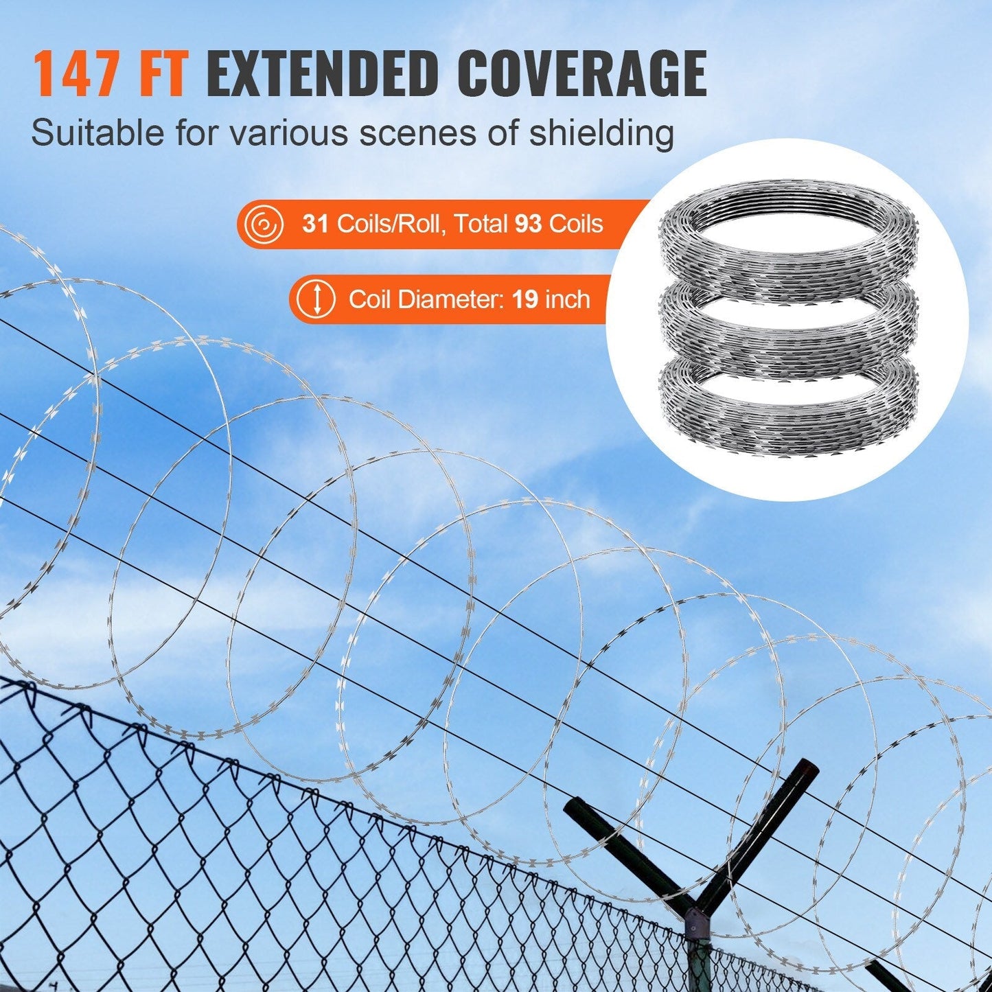 VEVOR 3-Roll Razor Wires x 1-1/2-in W Gray/Silver Galvanized Steel Round Yard Fence Rail