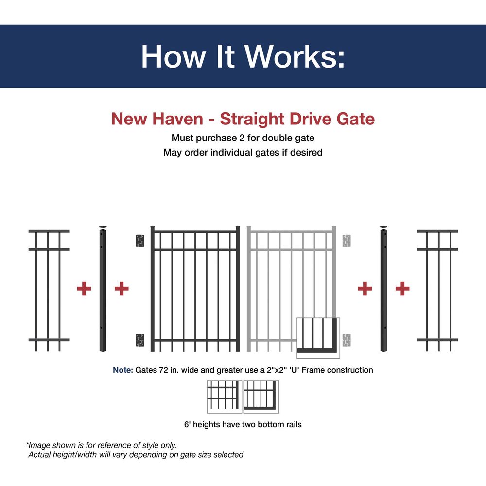 Freedom New Haven 5-ft H Black Aluminum Spaced Picket Flat-top Decorative Fence Gate