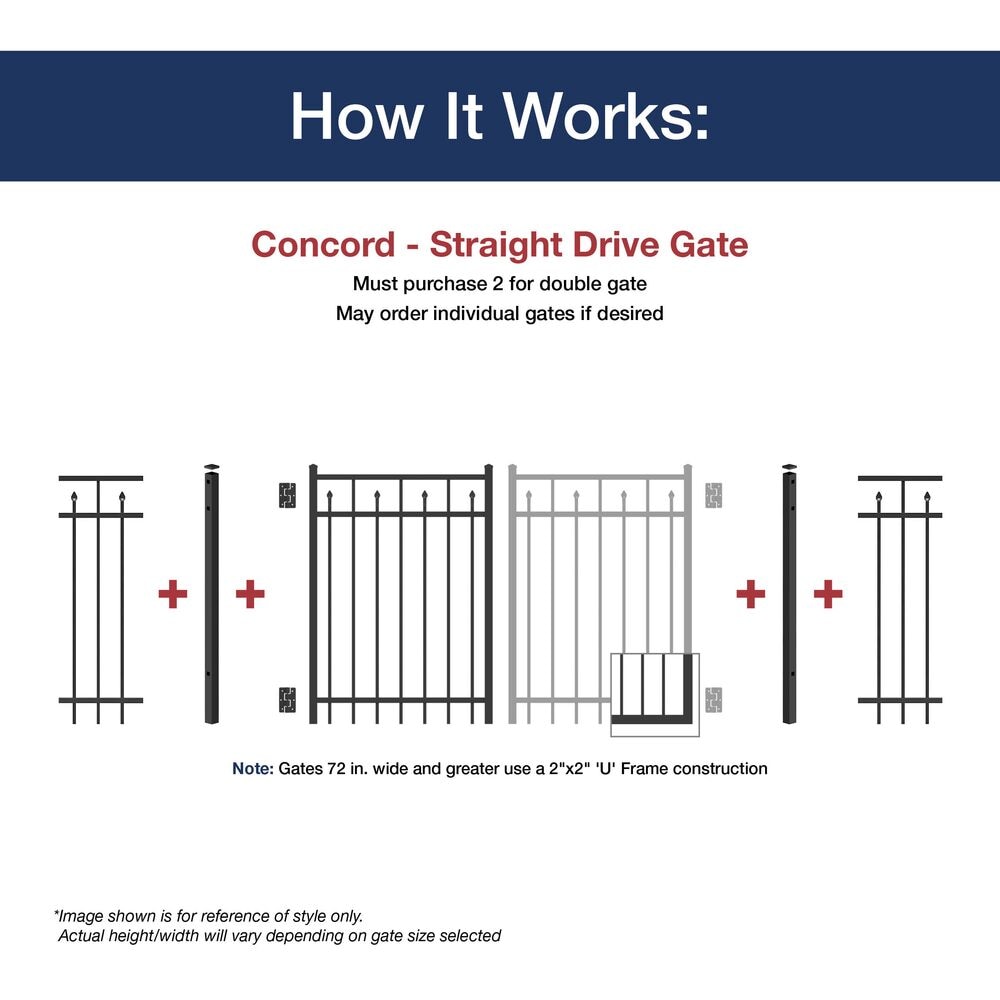 Freedom Concord 4-1/2-ft H Black Aluminum Spaced Picket Flat-top Decorative Fence Gate