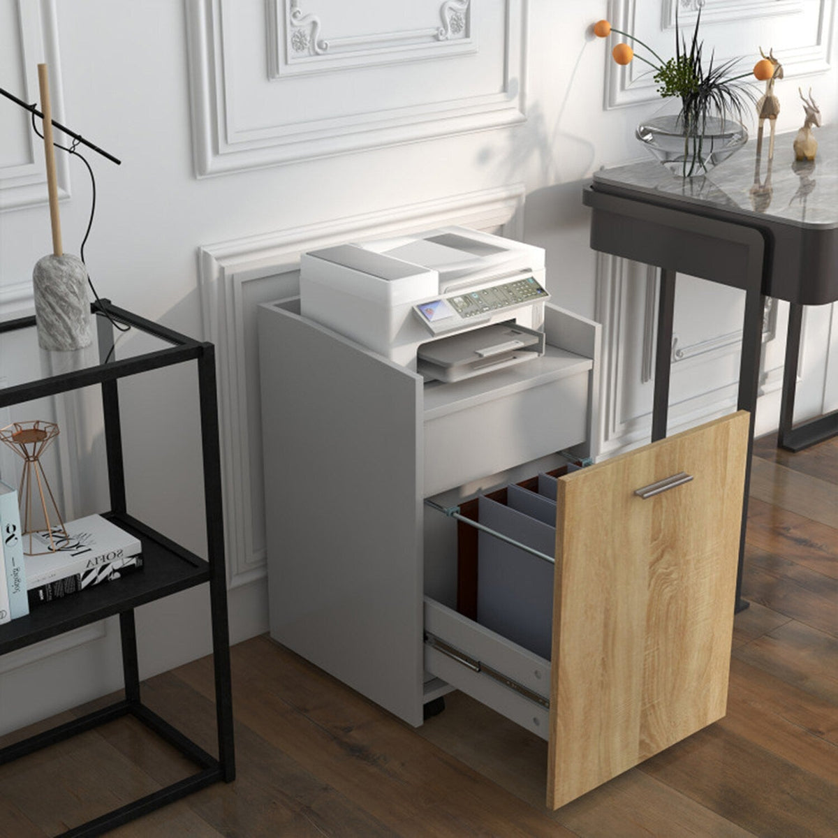 Mondawe White and Brown 2-Drawer 16.5-in File Cabinet