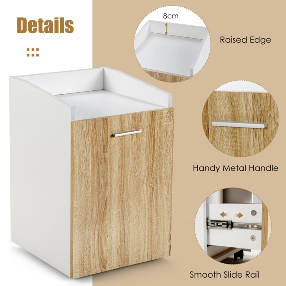 Mondawe White and Brown 2-Drawer 16.5-in File Cabinet