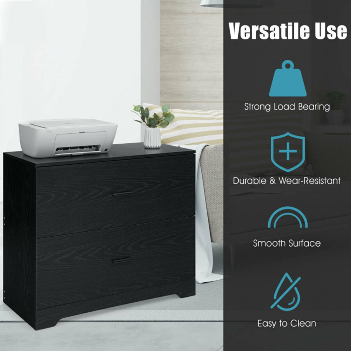 Mondawe Black 2-Drawer 35.5-in File Cabinet