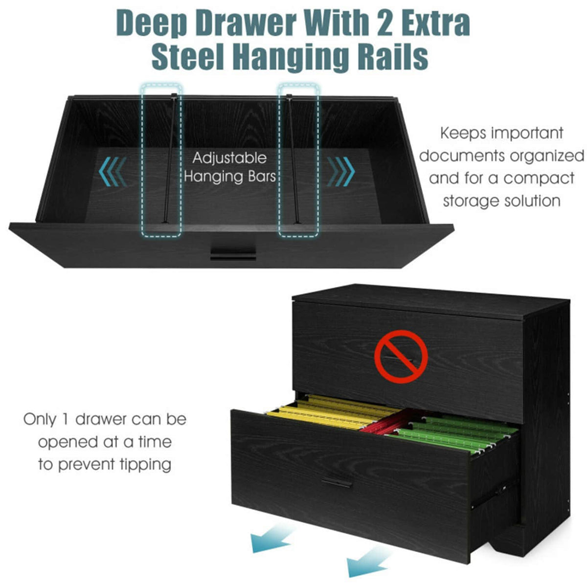 Mondawe Black 2-Drawer 35.5-in File Cabinet