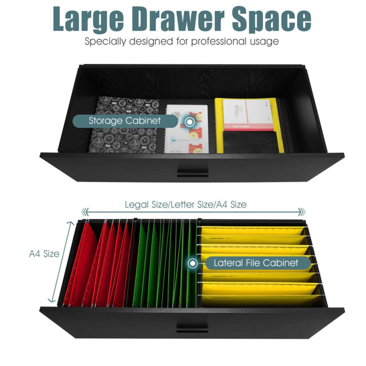 Mondawe Black 2-Drawer 35.5-in File Cabinet