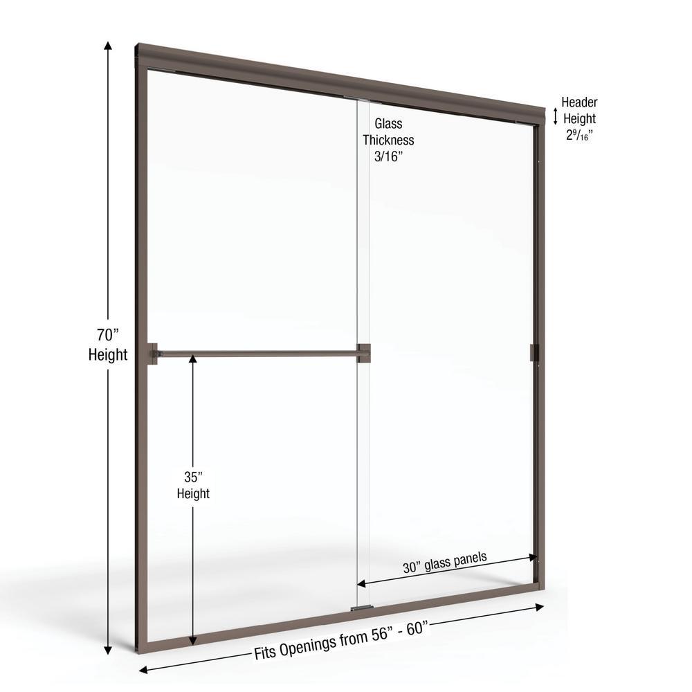 Classic 60 in. x 70 in. Semi-Frameless Sliding Shower Door in Oil Rubbed Bronze with Clear Glass - Super Arbor