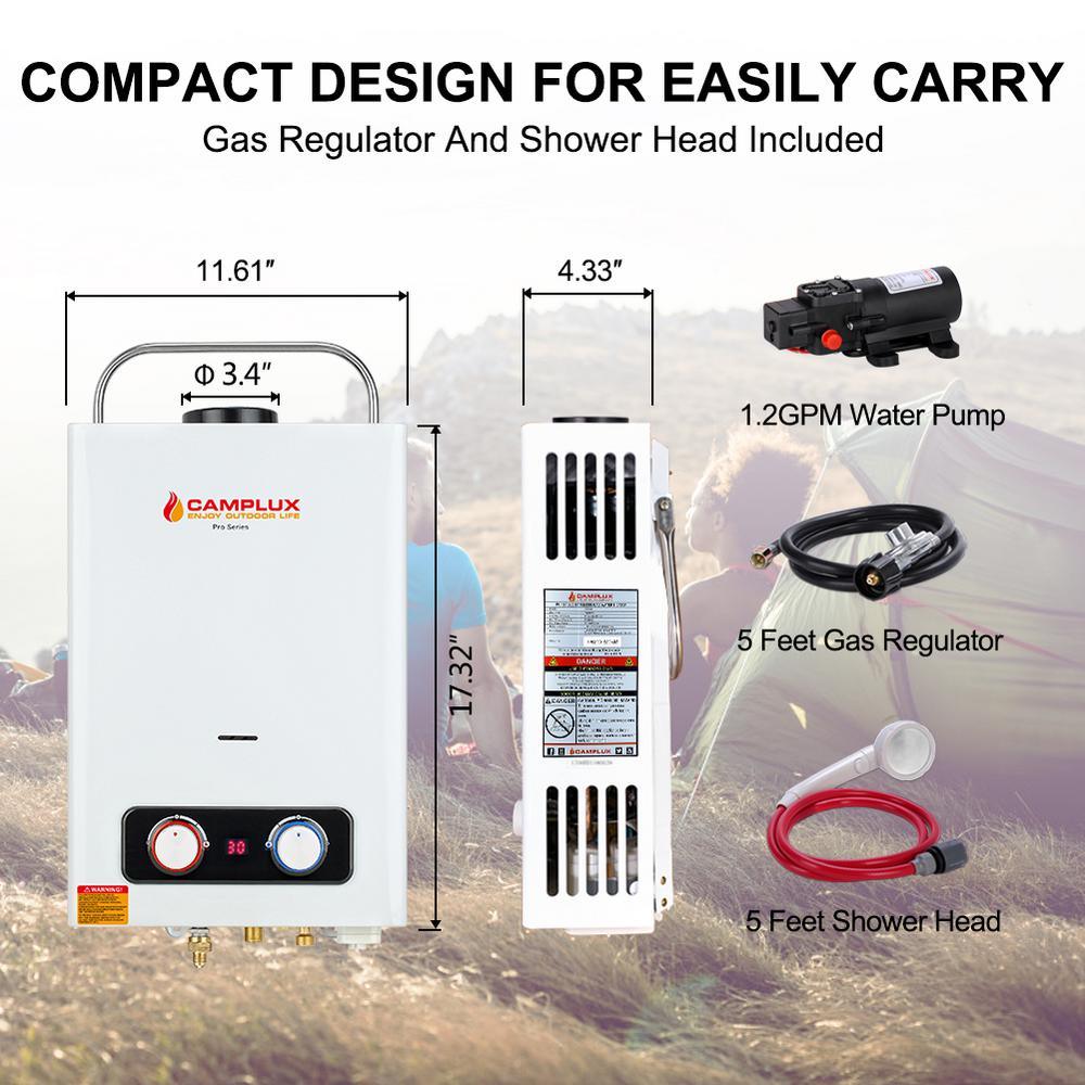 6L 1.58 GPM Outdoor Portable Propane Gas Tankless Water Heater with 1.2 GPM Water Pump - Super Arbor