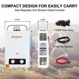 6L 1.58 GPM Outdoor Portable Propane Gas Tankless Water Heater with 1.2 GPM Water Pump - Super Arbor