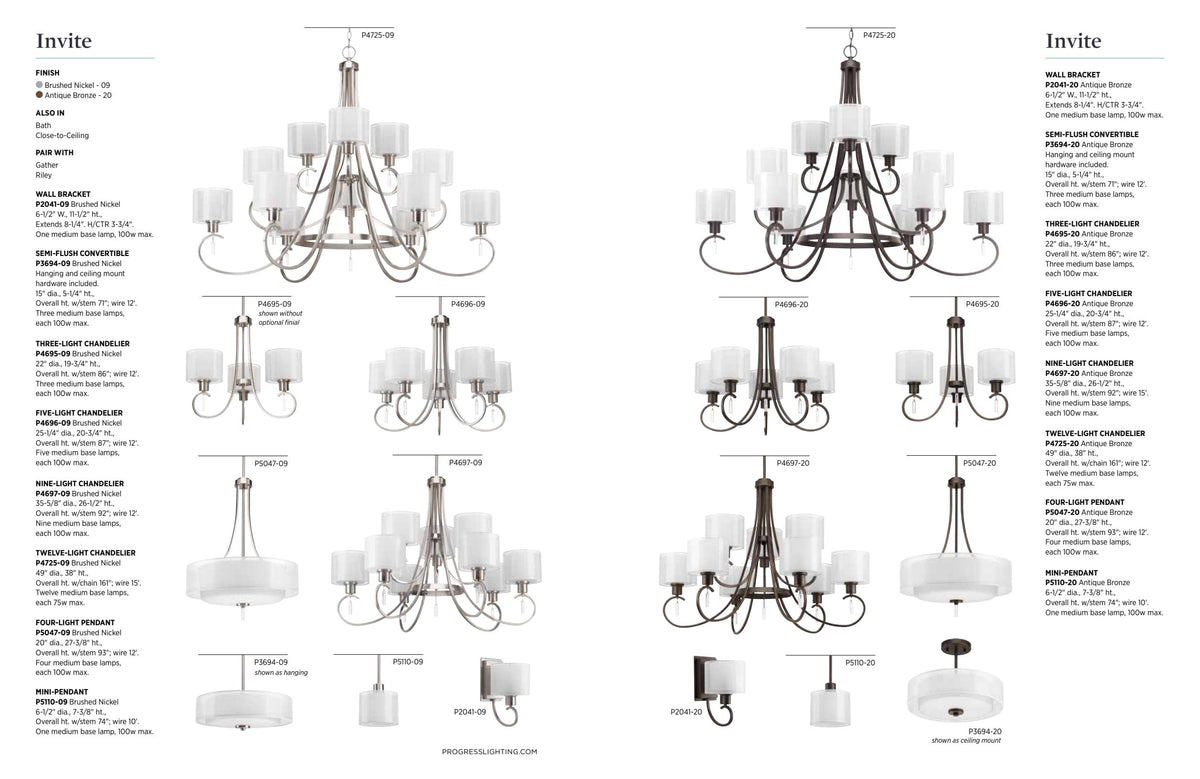 Progress Lighting Invite 3-Light Antique Bronze Transitional Chandelier