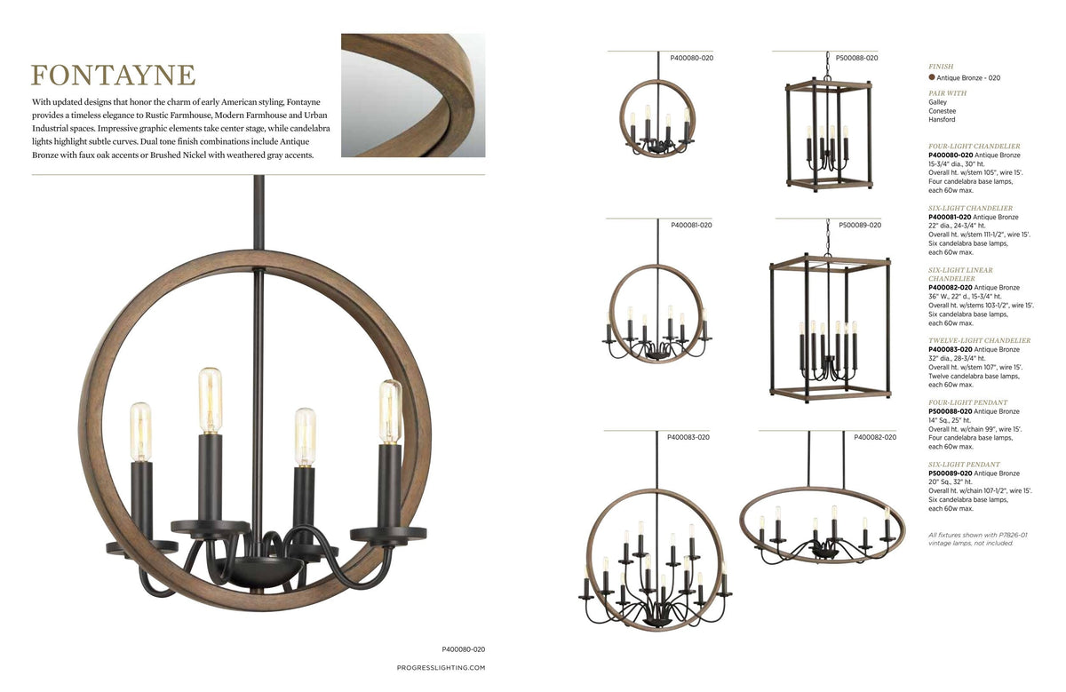 Progress Lighting Fontayne 4-Light Antique Bronze Industrial Square Medium Hanging Pendant Light