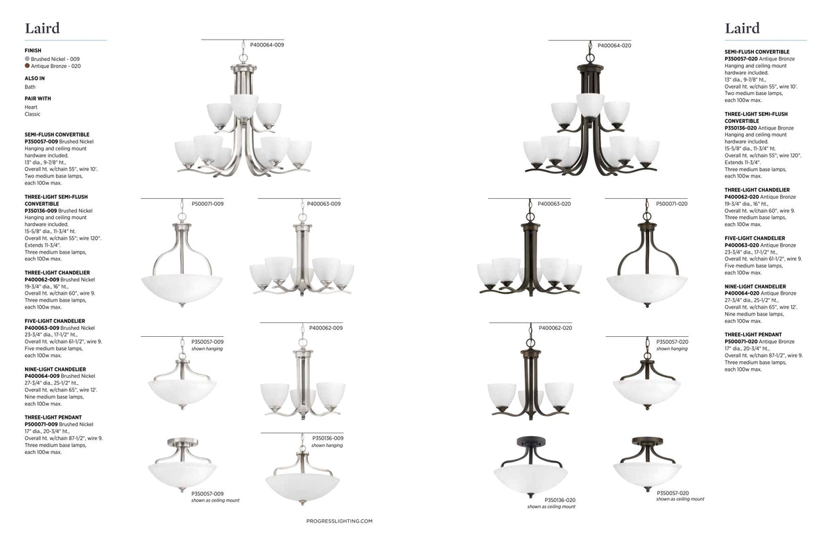 Progress Lighting Laird 3-Light Brushed Nickel Transitional Etched Glass Bowl Medium Hanging Pendant Light