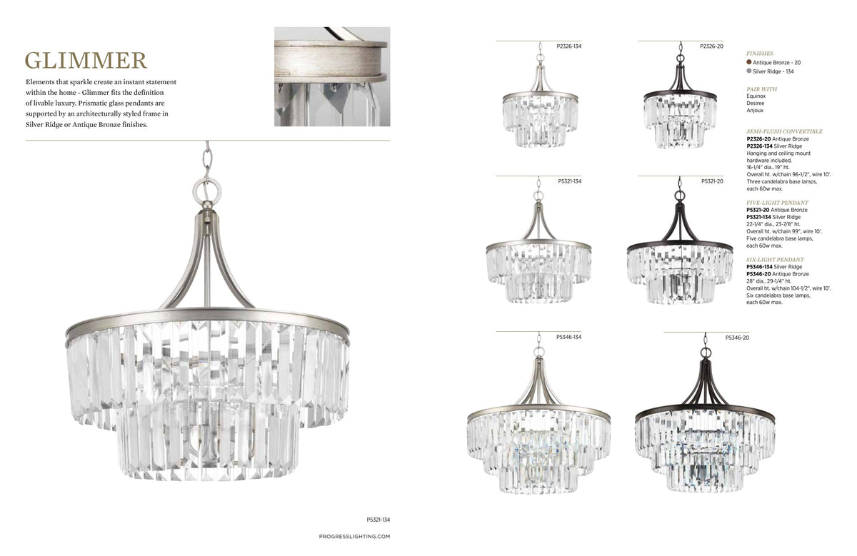 Progress Lighting Glimmer 5-Light Silver Ridge Traditional Clear Glass Drum Large Hanging Pendant Light