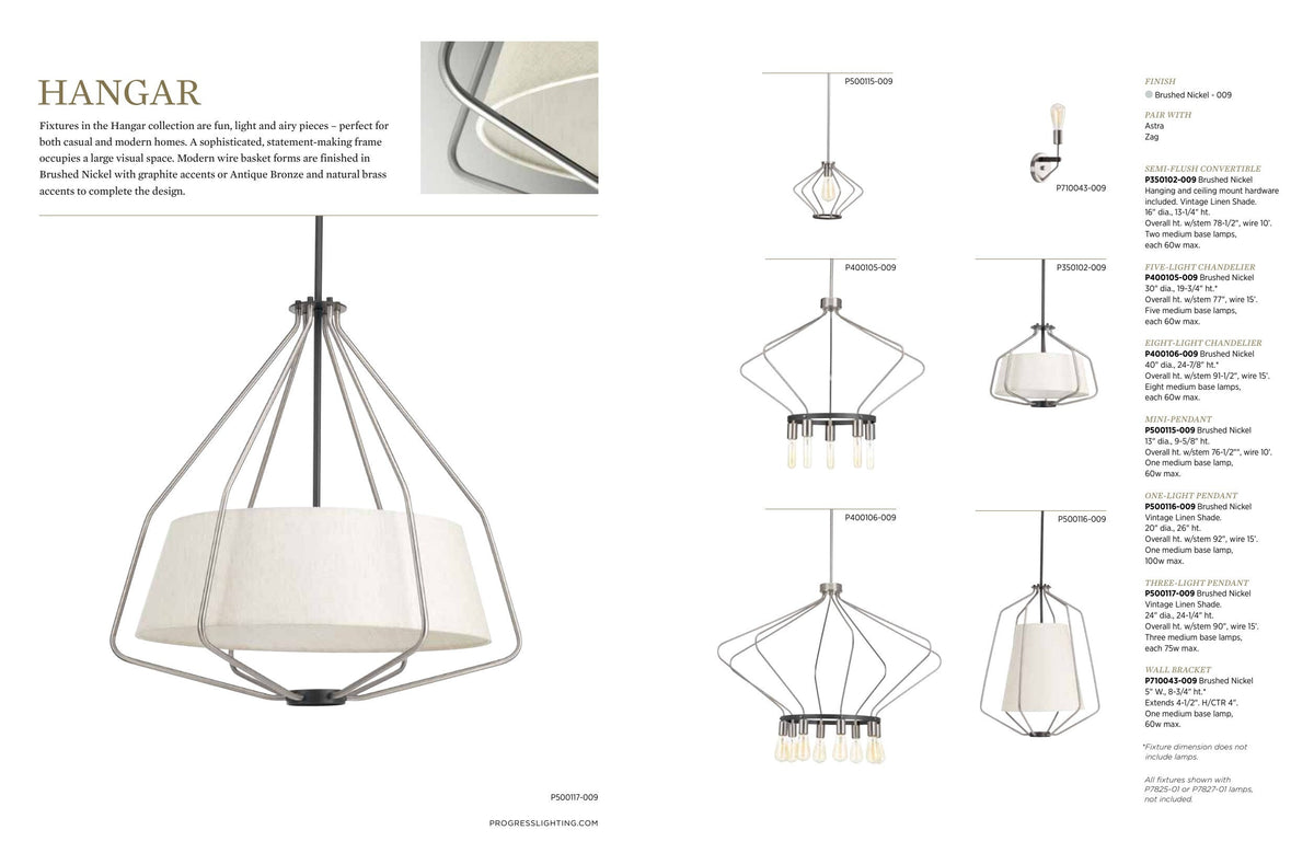Progress Lighting Hangar 3-Light Brushed Nickel Mid-century Drum Large Hanging Pendant Light