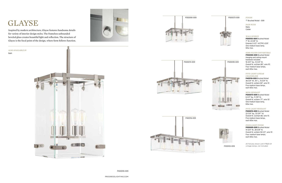 Progress Lighting Glayse 4-Light Brushed Nickel Modern/Contemporary Beveled Glass Square Medium Hanging Pendant Light