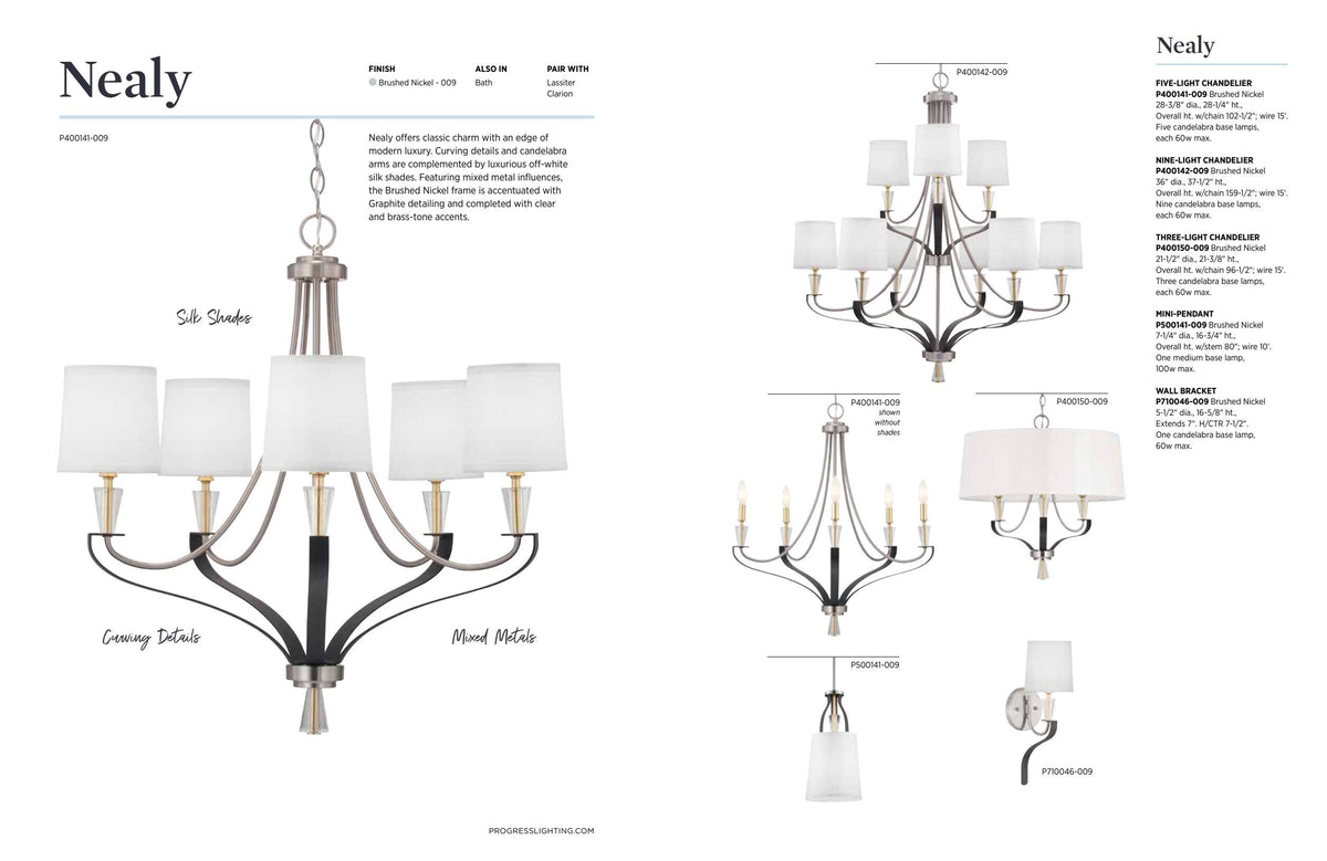 Progress Lighting Nealy 3-Light Brushed Nickel Modern/Contemporary Chandelier