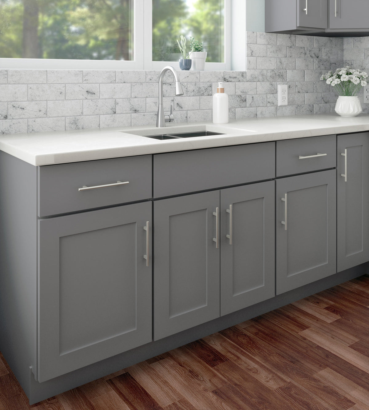 RELIABILT Overlake 21-in W x 34.5-in H x 24-in D Gray 1-Drawer Base Ready To Assemble Plywood Cabinet (Recessed Panel Shaker Door Style)