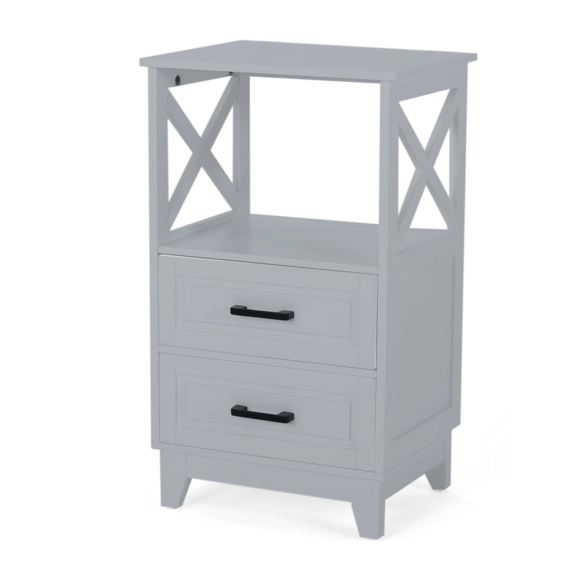 Siavonce Modern Gray Freestanding 2-Drawer Linen Cabinet with Open Shelf