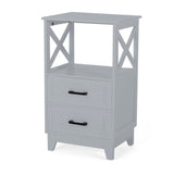 Siavonce Modern Gray Freestanding 2-Drawer Linen Cabinet with Open Shelf