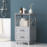 Siavonce Modern Gray Freestanding 2-Drawer Linen Cabinet with Open Shelf