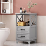 Siavonce Modern Gray Freestanding 2-Drawer Linen Cabinet with Open Shelf