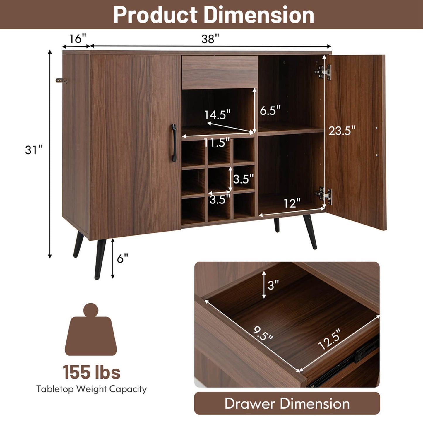 Goplus 16-in W x 31-in H Mdf Walnut Freestanding Utility Storage Cabinet