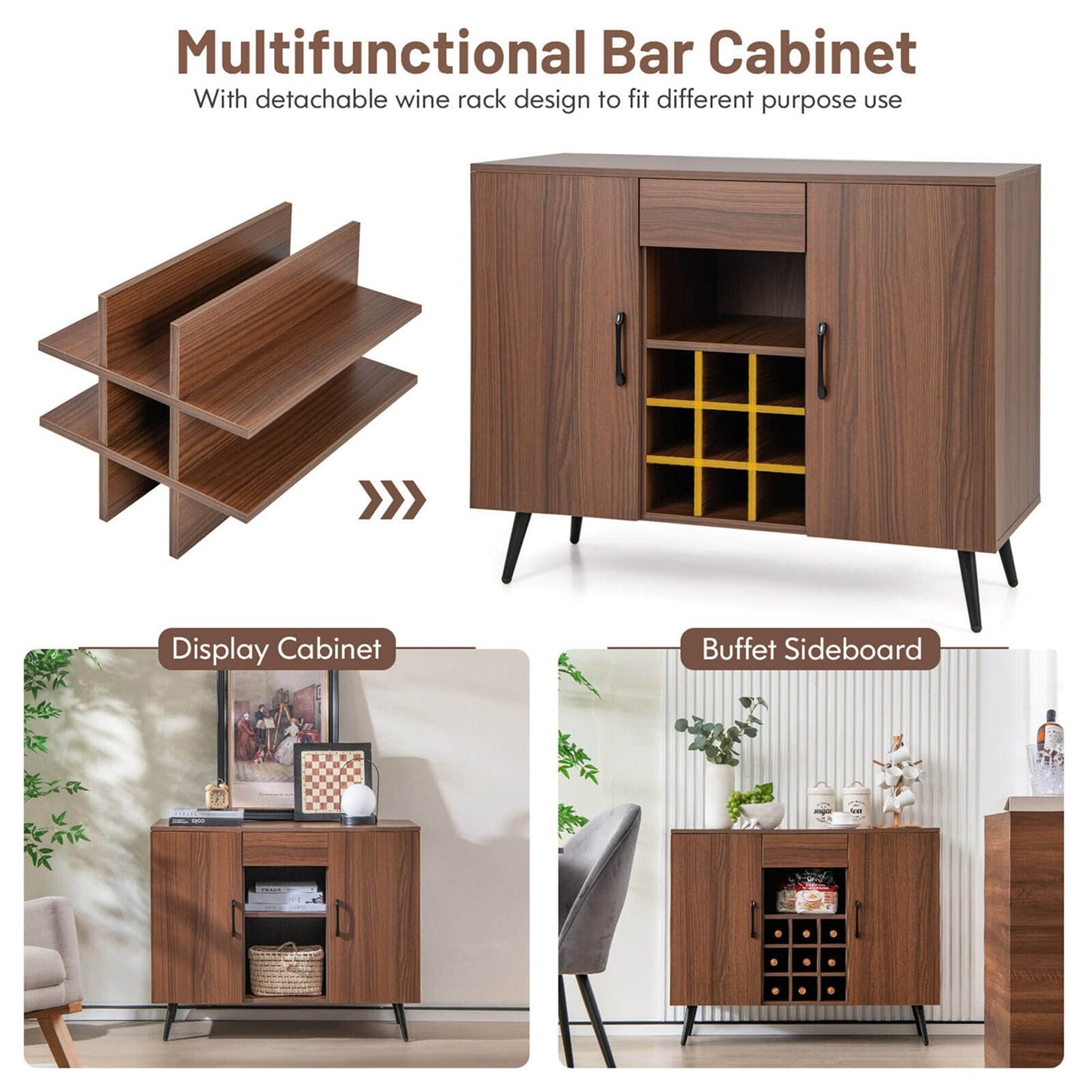 Goplus 16-in W x 31-in H Mdf Walnut Freestanding Utility Storage Cabinet