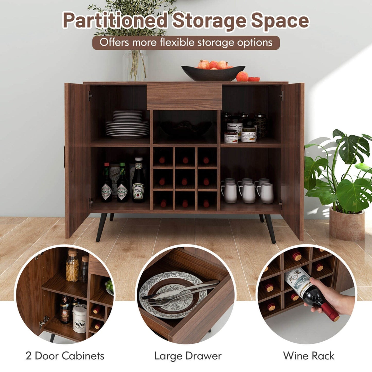 Goplus 16-in W x 31-in H Mdf Walnut Freestanding Utility Storage Cabinet