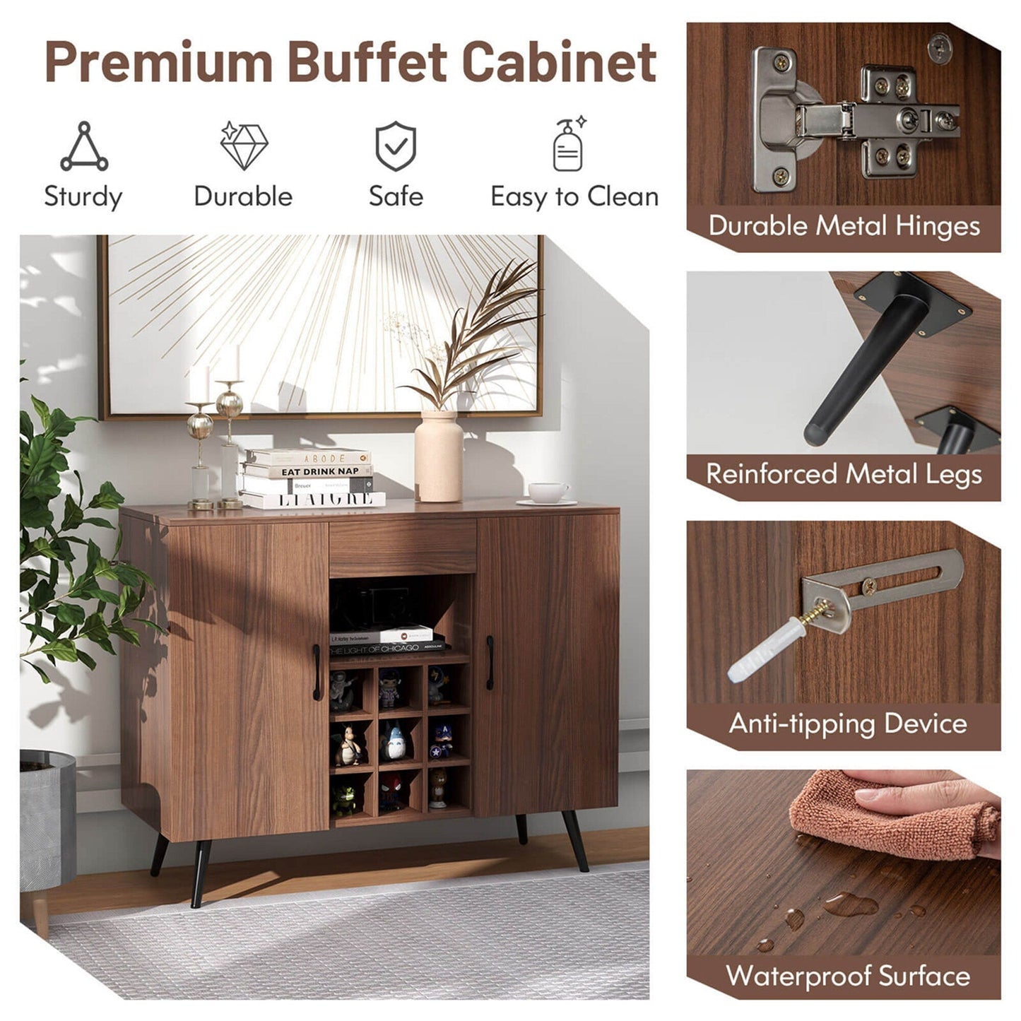 Goplus 16-in W x 31-in H Mdf Walnut Freestanding Utility Storage Cabinet