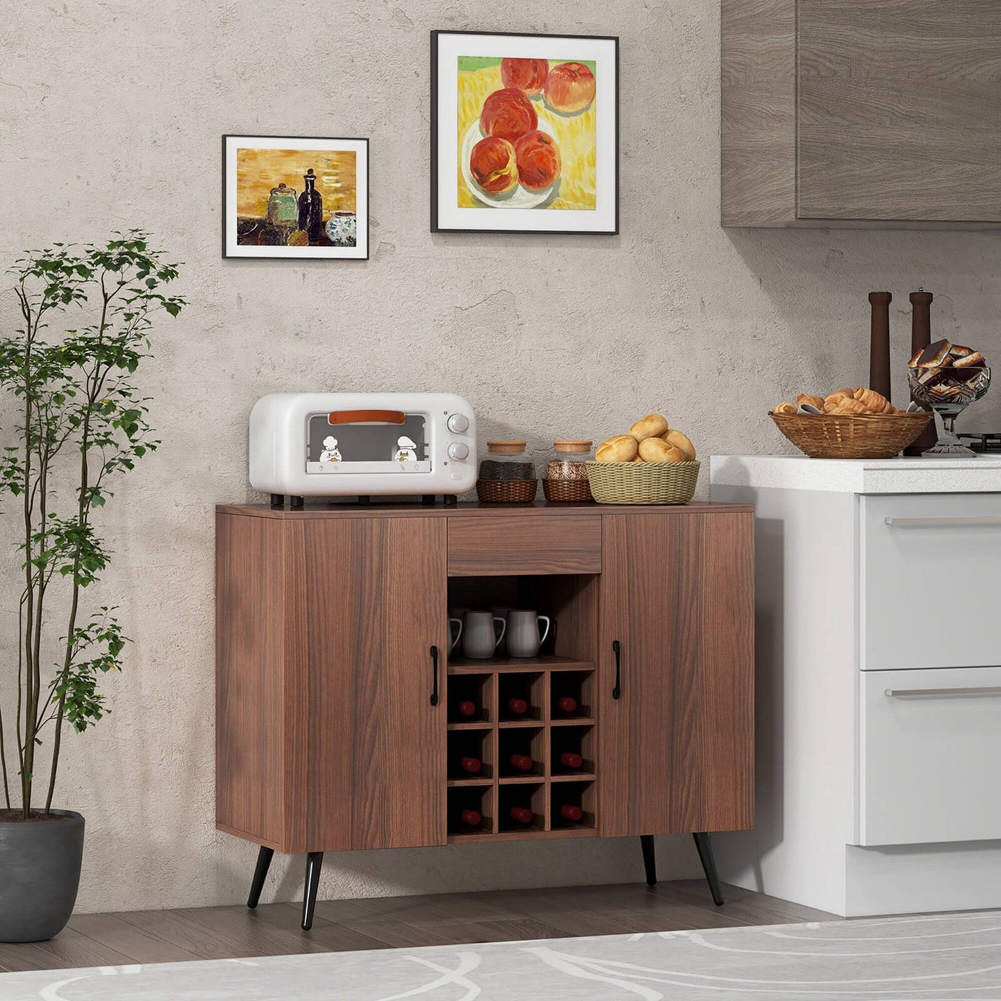 Goplus 16-in W x 31-in H Mdf Walnut Freestanding Utility Storage Cabinet
