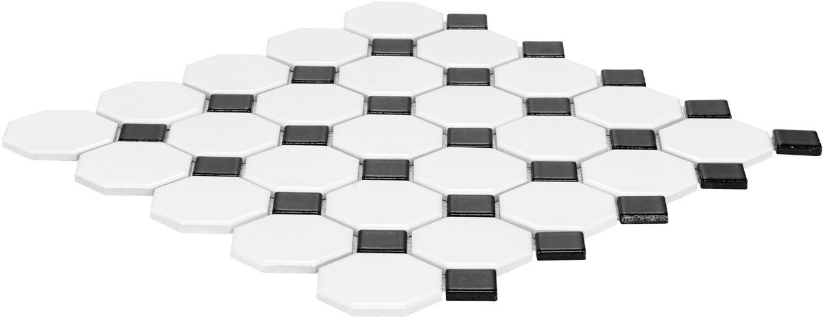 Satori Hudson Brilliant White and Black 12-in x 12-in Matte Porcelain Mosaic Floor and Wall Tile (0.91-sq. ft/ Piece)
