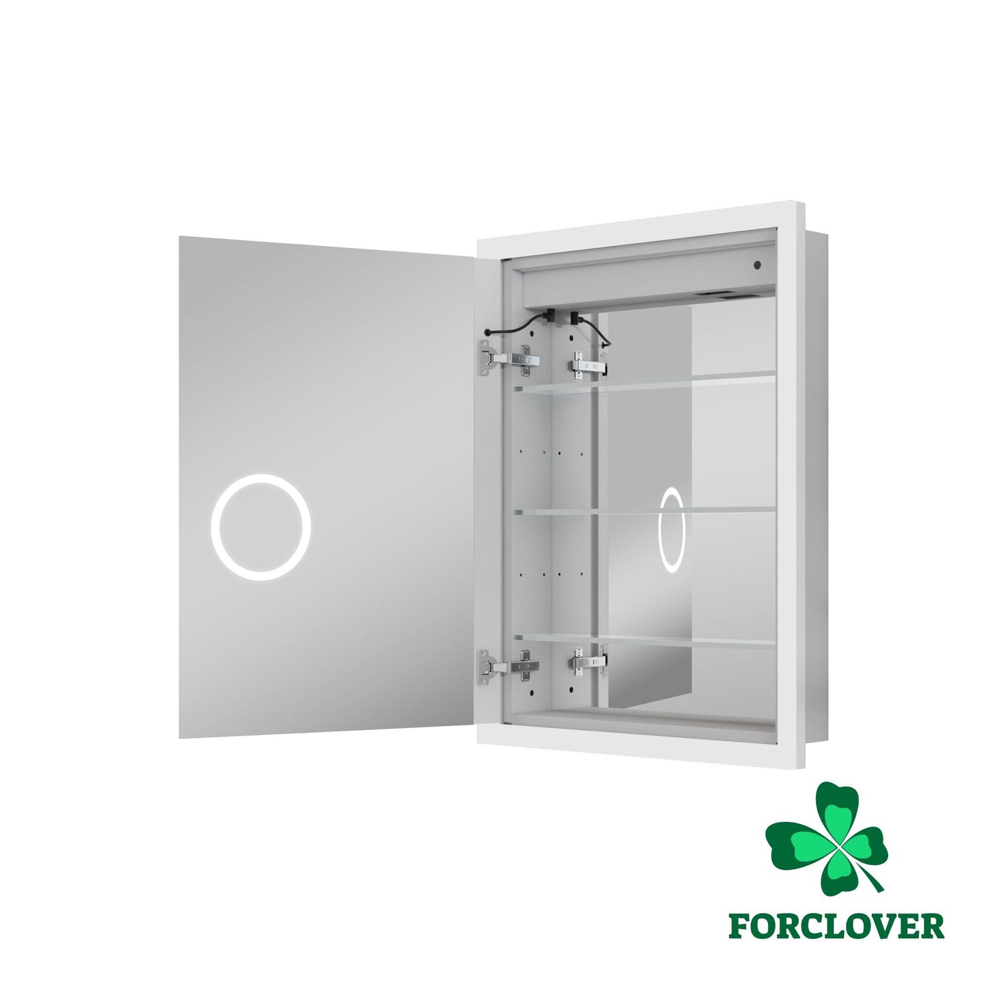 Forclover 24-in x 32-in Lighted LED Fog Free Surface/Recessed Mount Silver Mirrored Soft Close Medicine Cabinet with Outlet