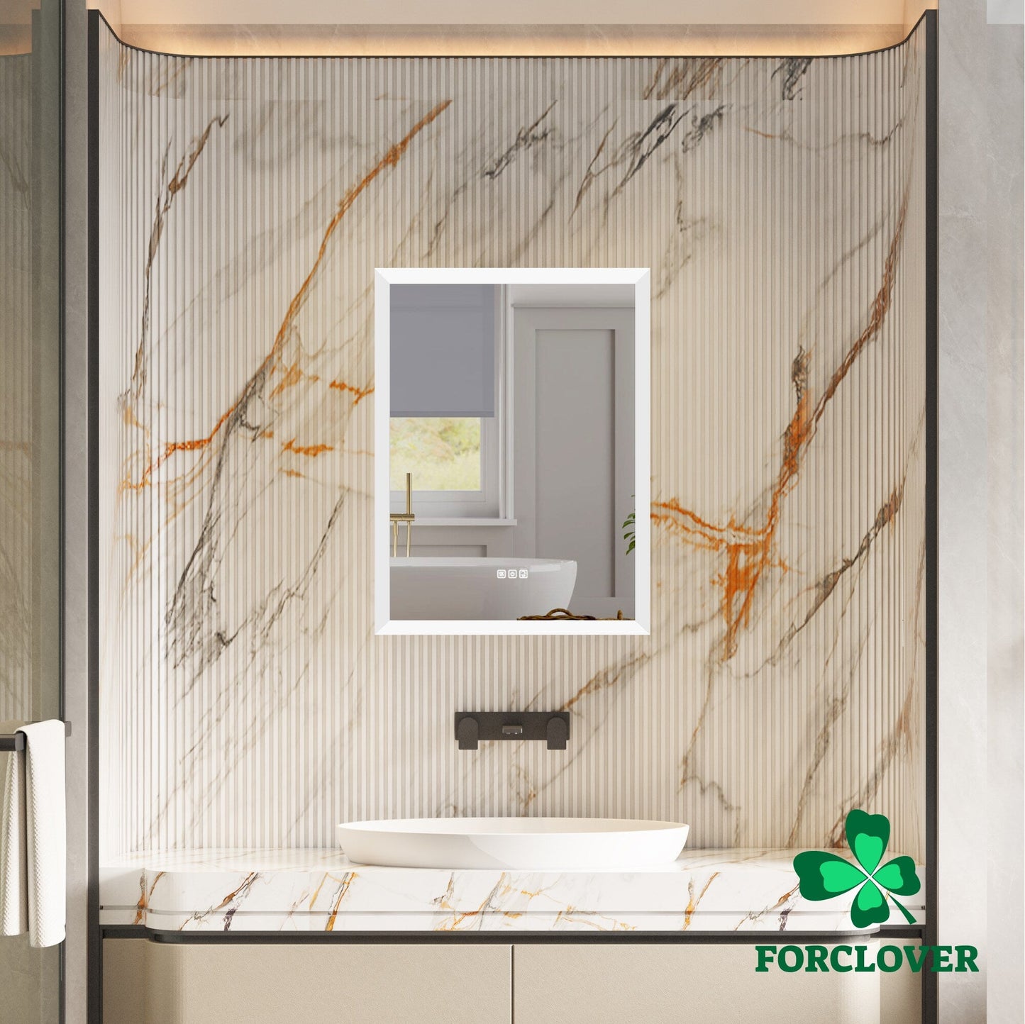 Forclover 24-in x 32-in Lighted LED Fog Free Surface/Recessed Mount Silver Mirrored Soft Close Medicine Cabinet with Outlet
