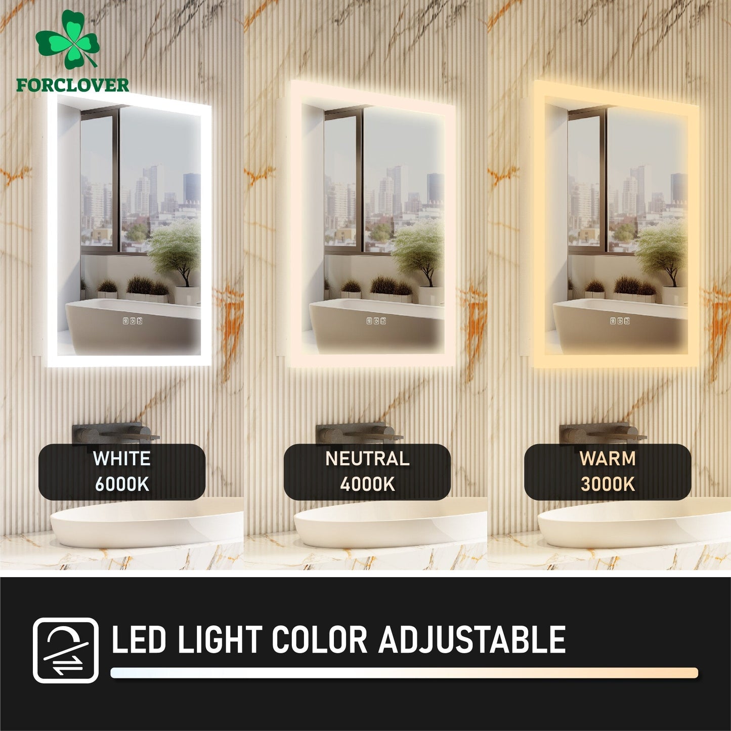 Forclover 24-in x 32-in Lighted LED Fog Free Surface/Recessed Mount Silver Mirrored Soft Close Medicine Cabinet with Outlet