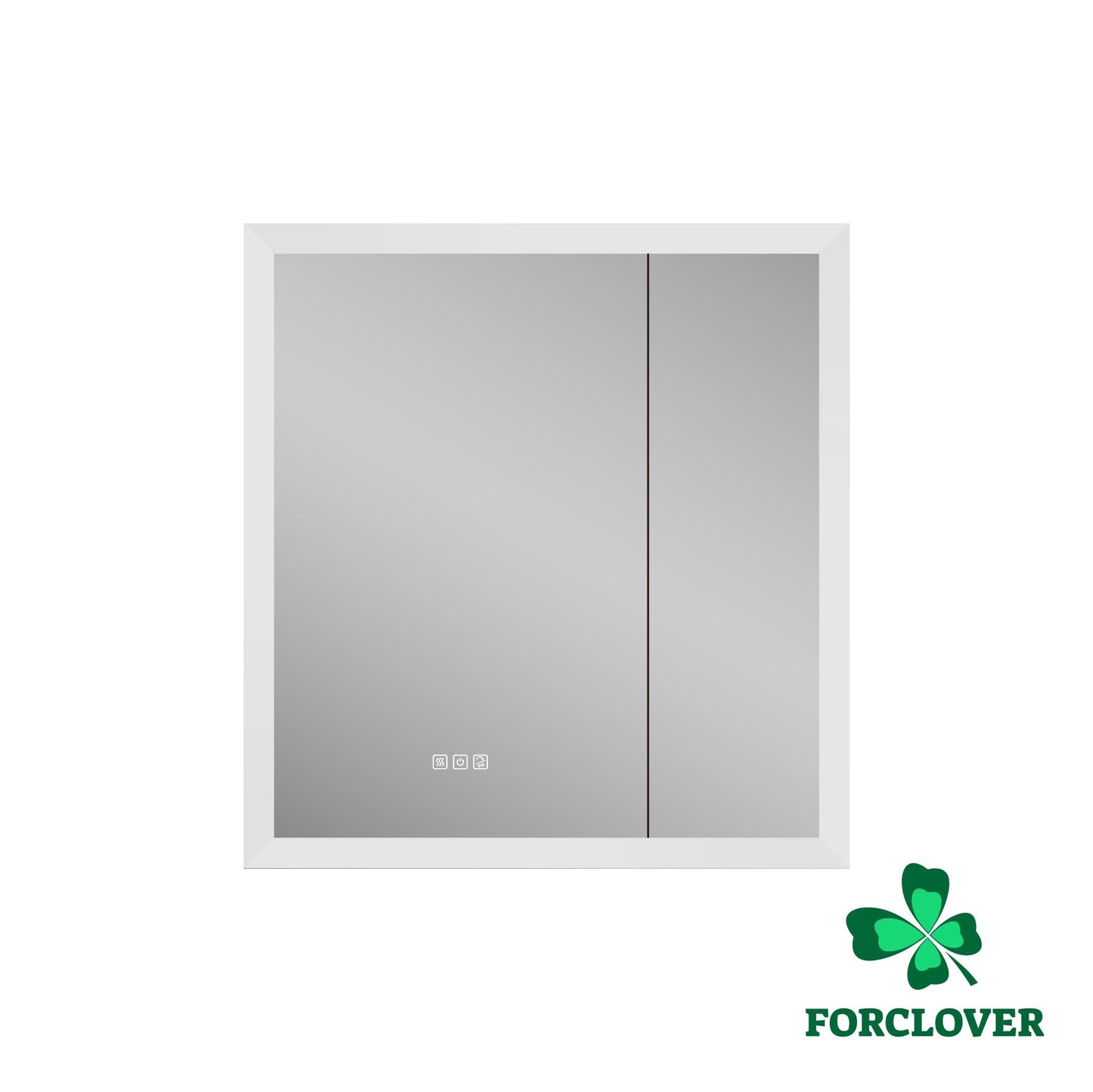 Forclover 30-in x 32-in Lighted LED Fog Free Surface/Recessed Mount Silver Mirrored Soft Close Medicine Cabinet with Outlet