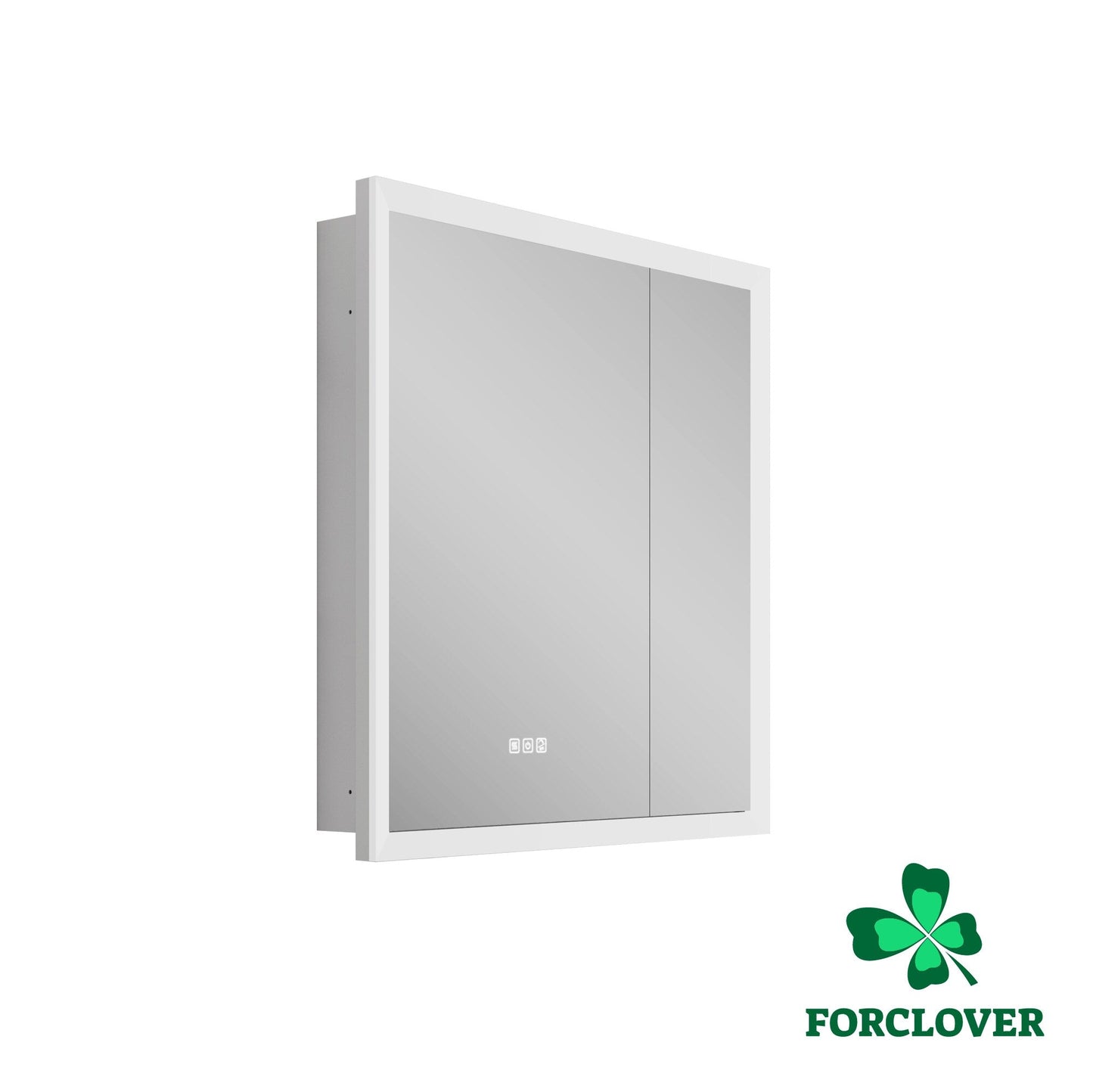 Forclover 30-in x 32-in Lighted LED Fog Free Surface/Recessed Mount Silver Mirrored Soft Close Medicine Cabinet with Outlet