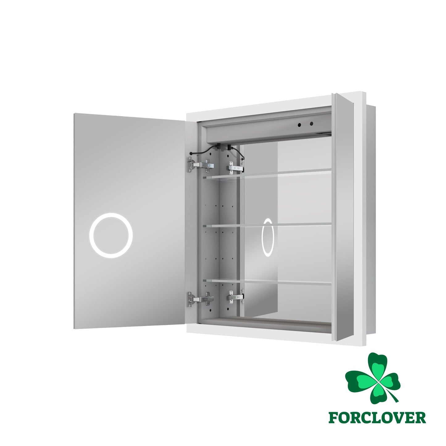 Forclover 30-in x 32-in Lighted LED Fog Free Surface/Recessed Mount Silver Mirrored Soft Close Medicine Cabinet with Outlet