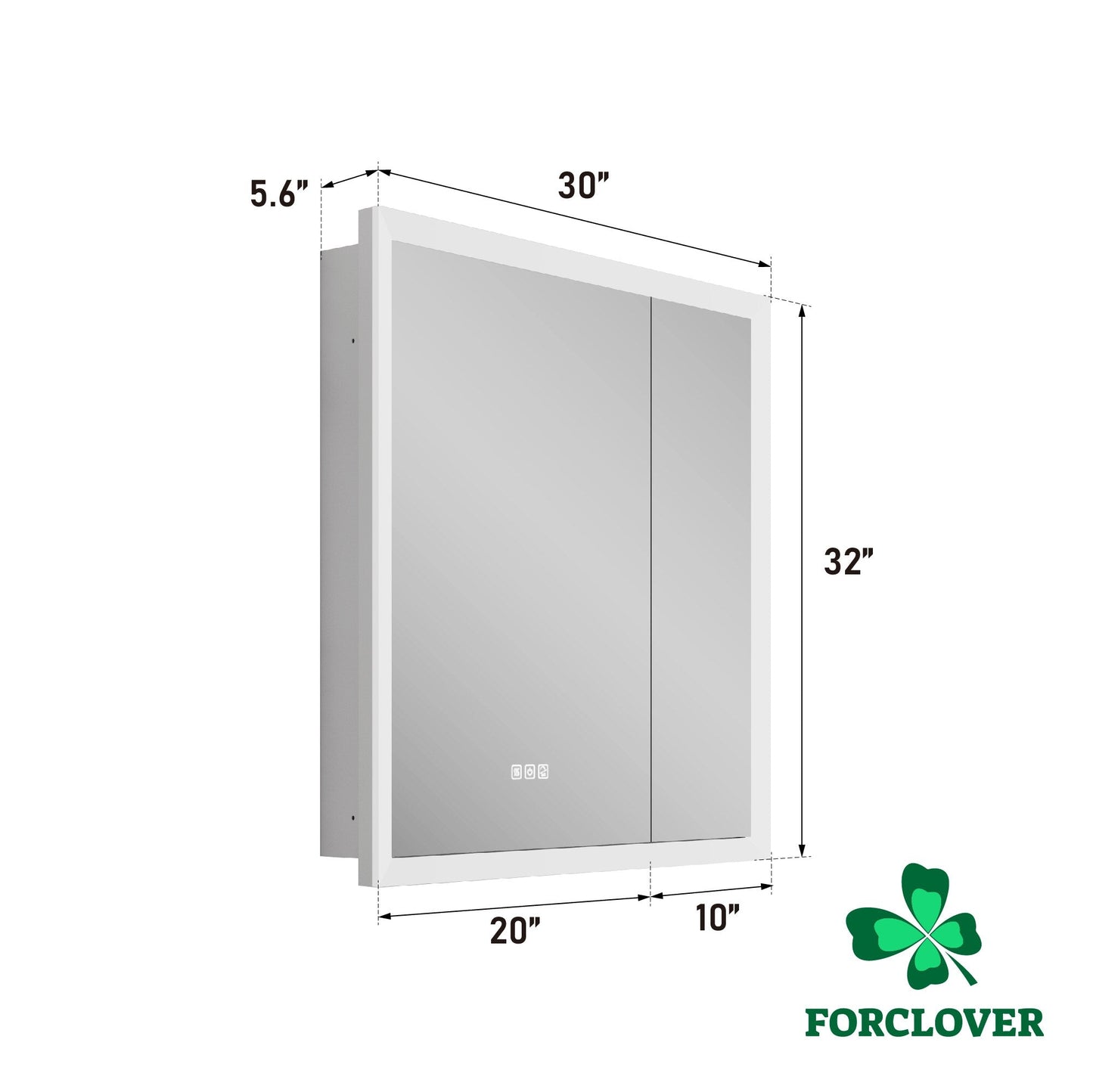 Forclover 30-in x 32-in Lighted LED Fog Free Surface/Recessed Mount Silver Mirrored Soft Close Medicine Cabinet with Outlet