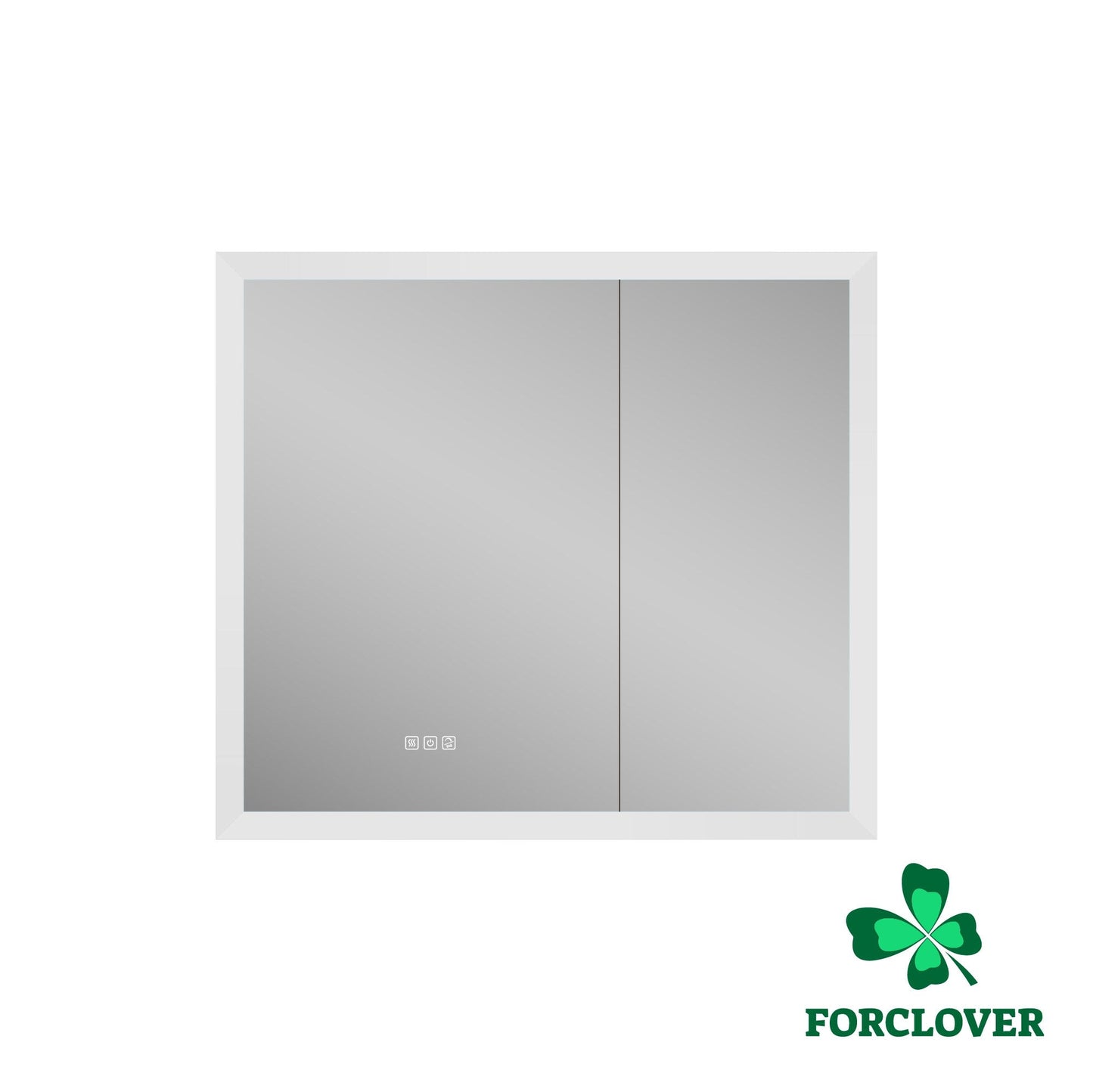 Forclover 36-in x 32-in Lighted LED Fog Free Surface/Recessed Mount Silver Mirrored Soft Close Medicine Cabinet with Outlet