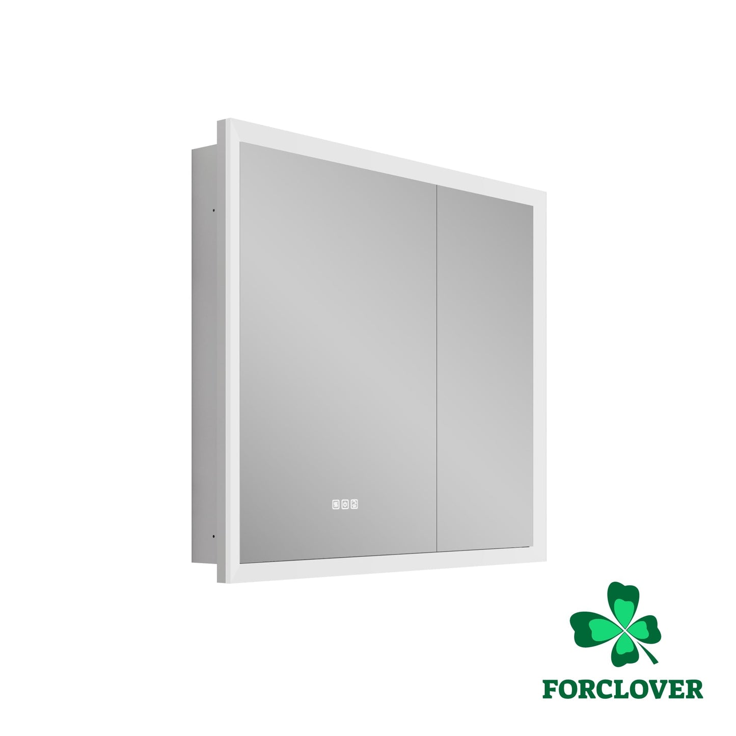 Forclover 36-in x 32-in Lighted LED Fog Free Surface/Recessed Mount Silver Mirrored Soft Close Medicine Cabinet with Outlet